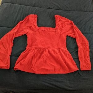 Red Smocked Peplum Top